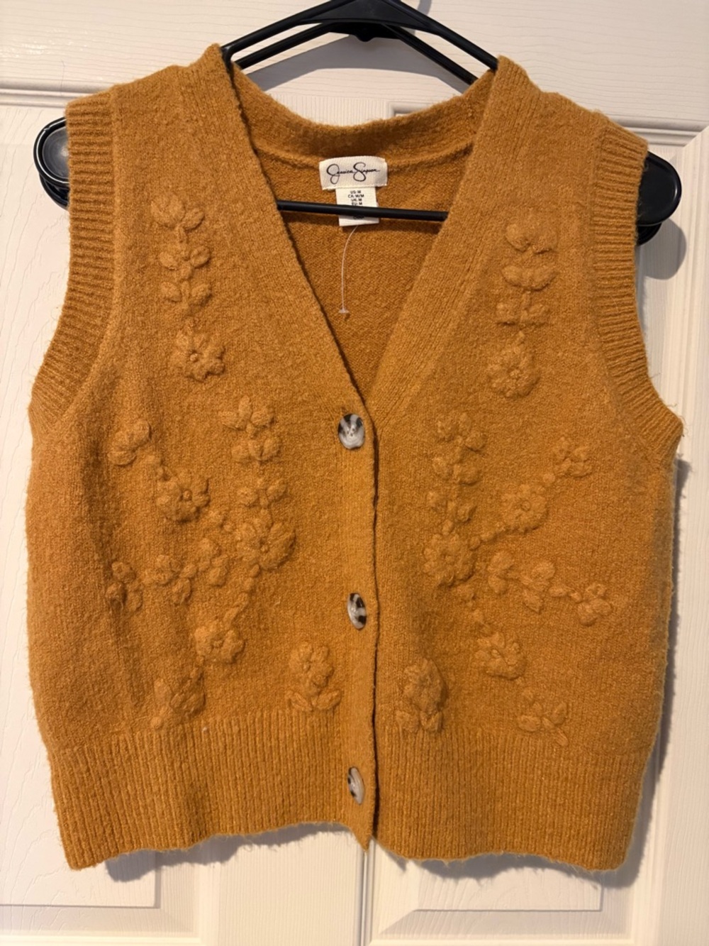 Jessica Simpson Mustard Floral Textured Sweater Vest (Size M)